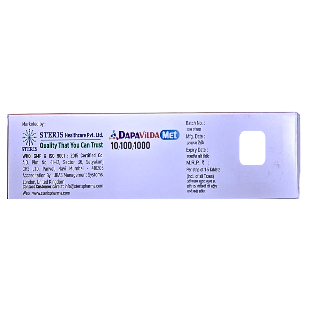 Dapagliflozin 10 mg,Vildagliptin SR 100 mg And Metformin SR 1000 mg Tablets