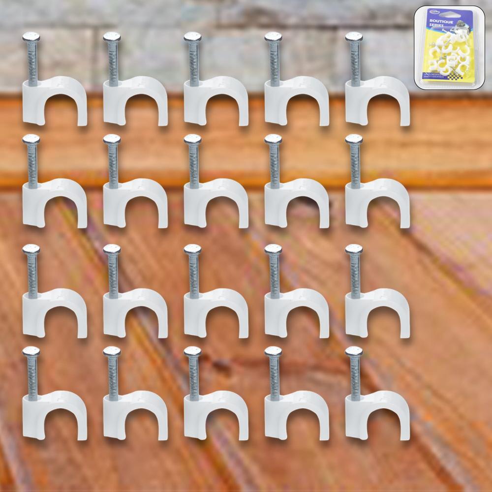 Wire Wall Clips Plastic Cable Clips Round Wire Pins with Steel Nail (20 Pcs Set)