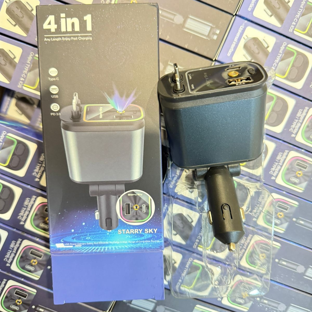 4 In 1 Car Usb Charger With Led - Material: Plastic