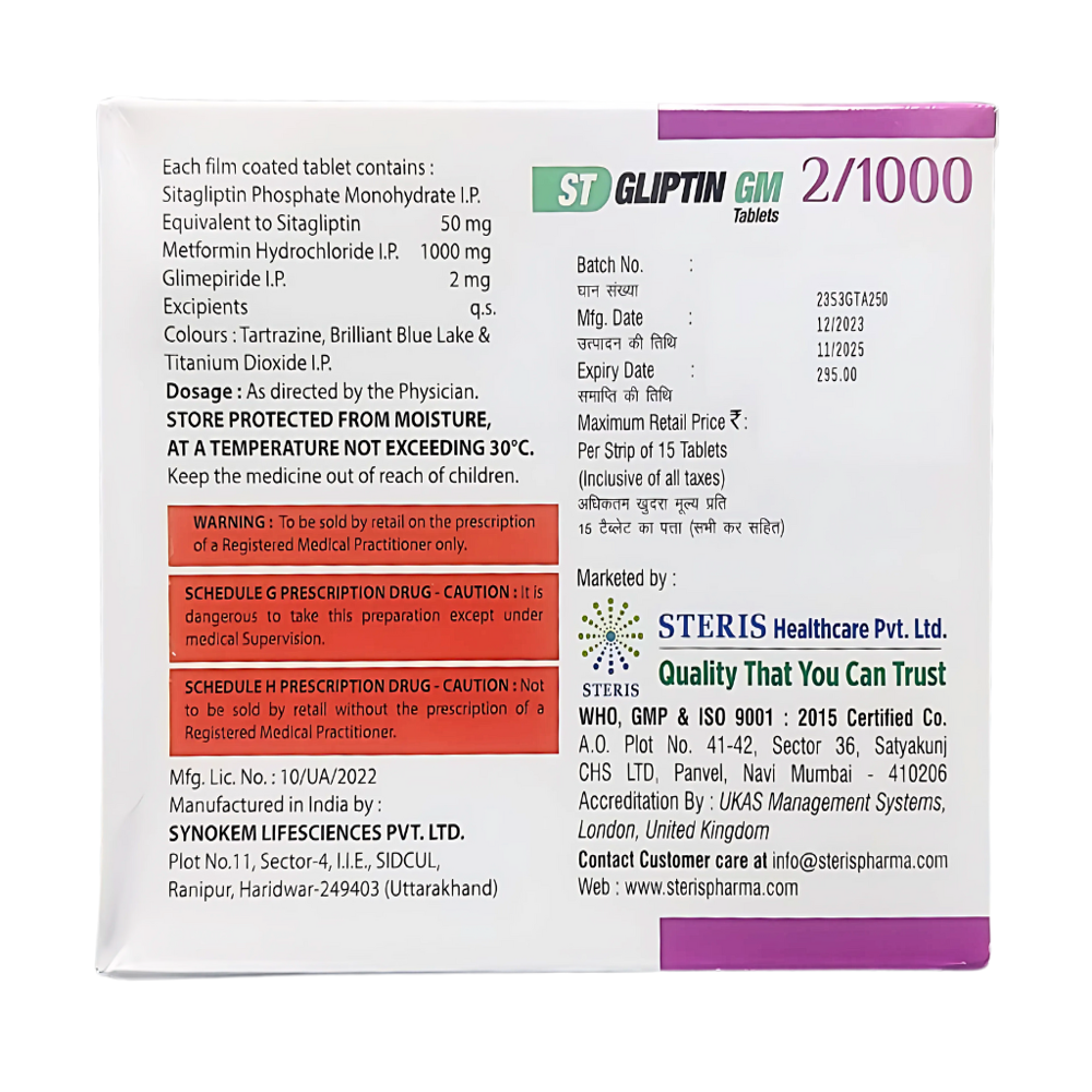 Sitagliptin (50mg), Metformin Hydrochloride (1000mg) & Glimepiride (2mg)
