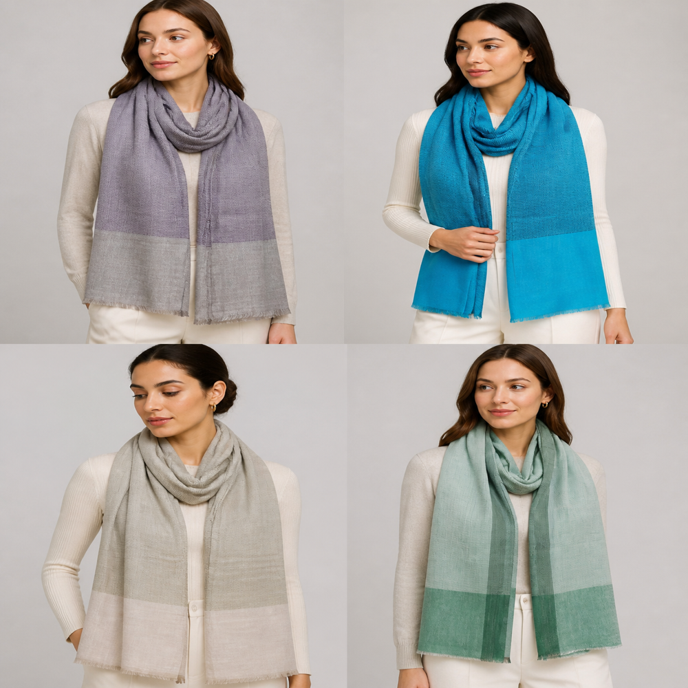 Merino wool self Khadi check stoles