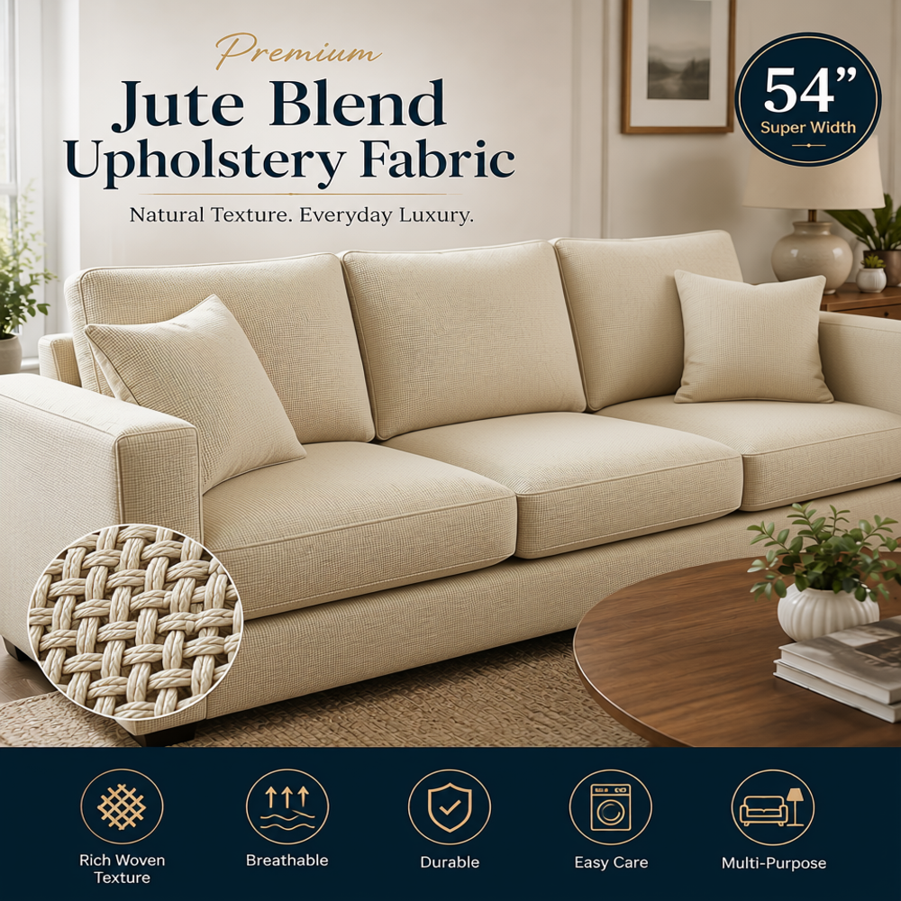 Premium Jute Blend Fabric by Meter for Curtains, Sofa Upholstery & Cushion Covers | 54 Inch Wide