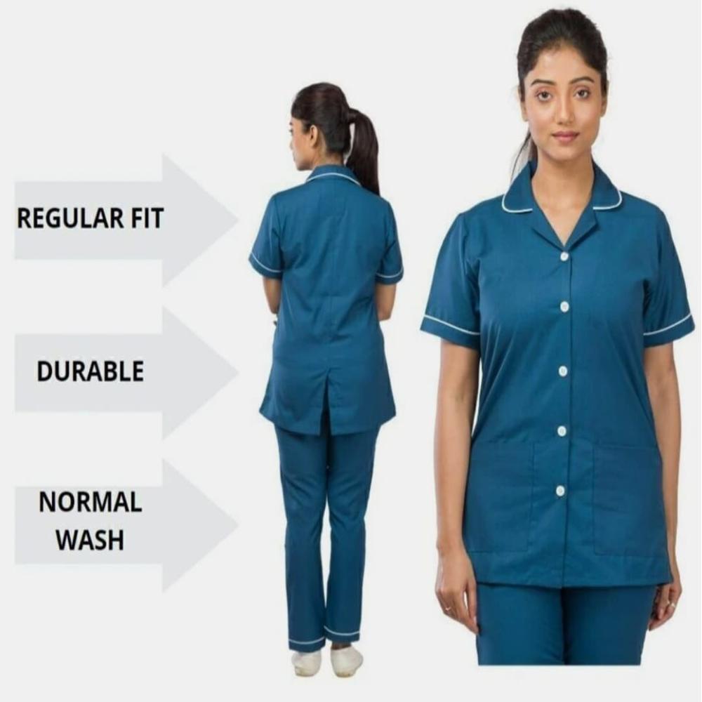 Teal Blue Button-Down Nurse Uniform Scrub Set