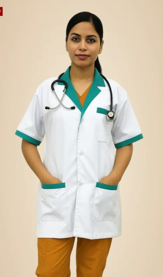 White Medical Lab Coat with Green Trim