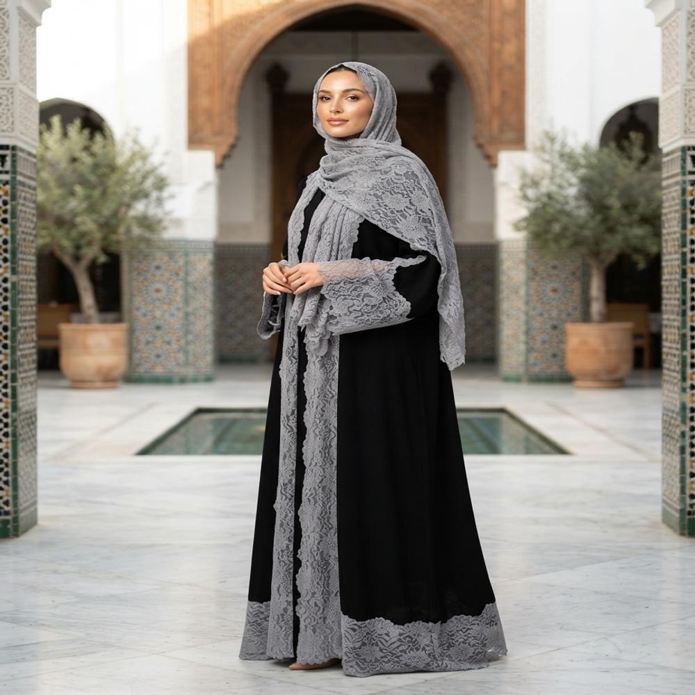  Pashmina lace abaya with lace hijab