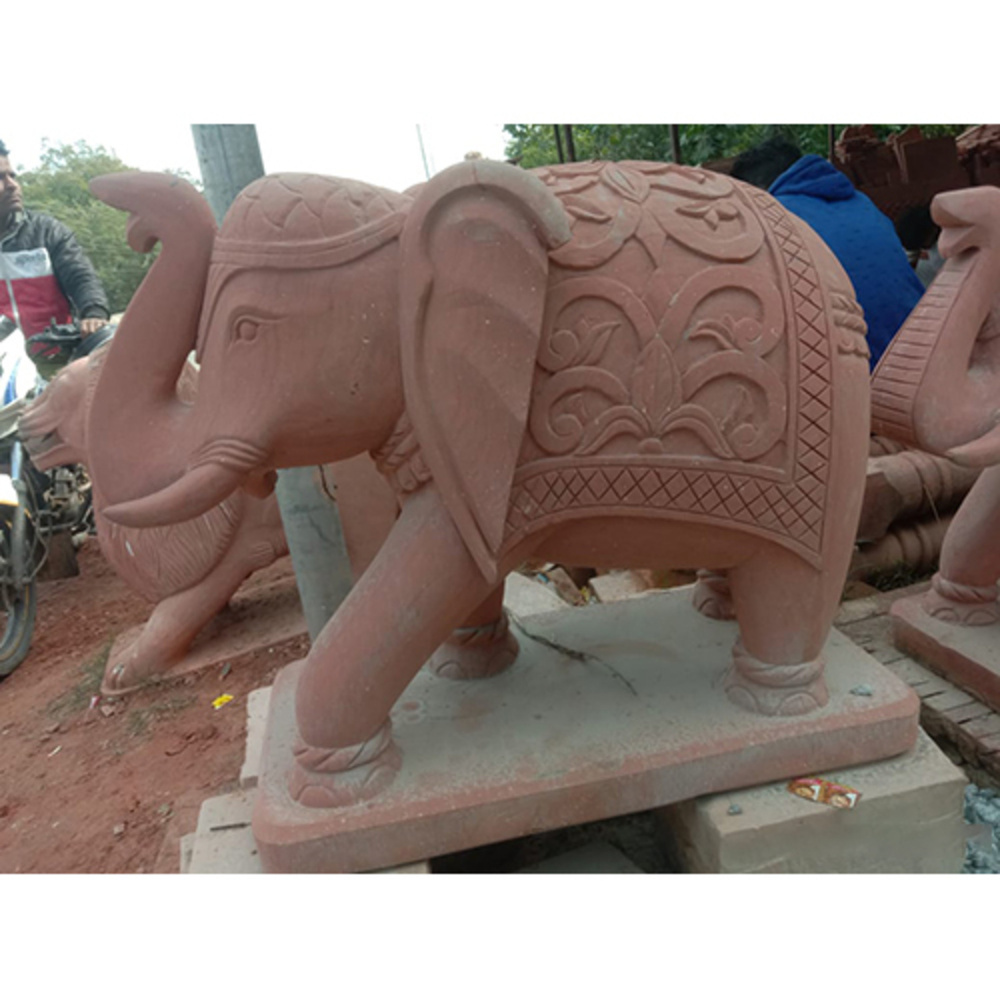 Sandstone Elephant Statue - High-quality Sandstone, Multiple Sizes Available , Polished Brown Finish With Intricate Details