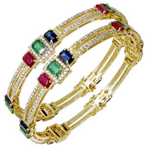 Anti Allergy Multicolor Precious Gemstone Diamond Emerald Ruby