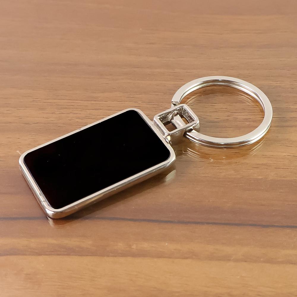 Premium Rectangular Black & Silver Metal Keychain (1 Pc) - Dimension (L*w*h): 11 X 5 X 1 Cm Millimeter (Mm)