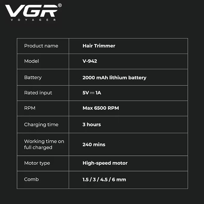 VGR V-942 RECHARGEABLE HAIR TRIMMER