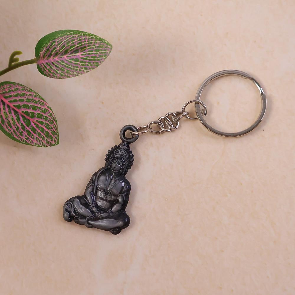 Premium Spiritual Hanuman Ji Sitting Pose Metal Keychain (1 Pc) - Color: Car & Motorbike