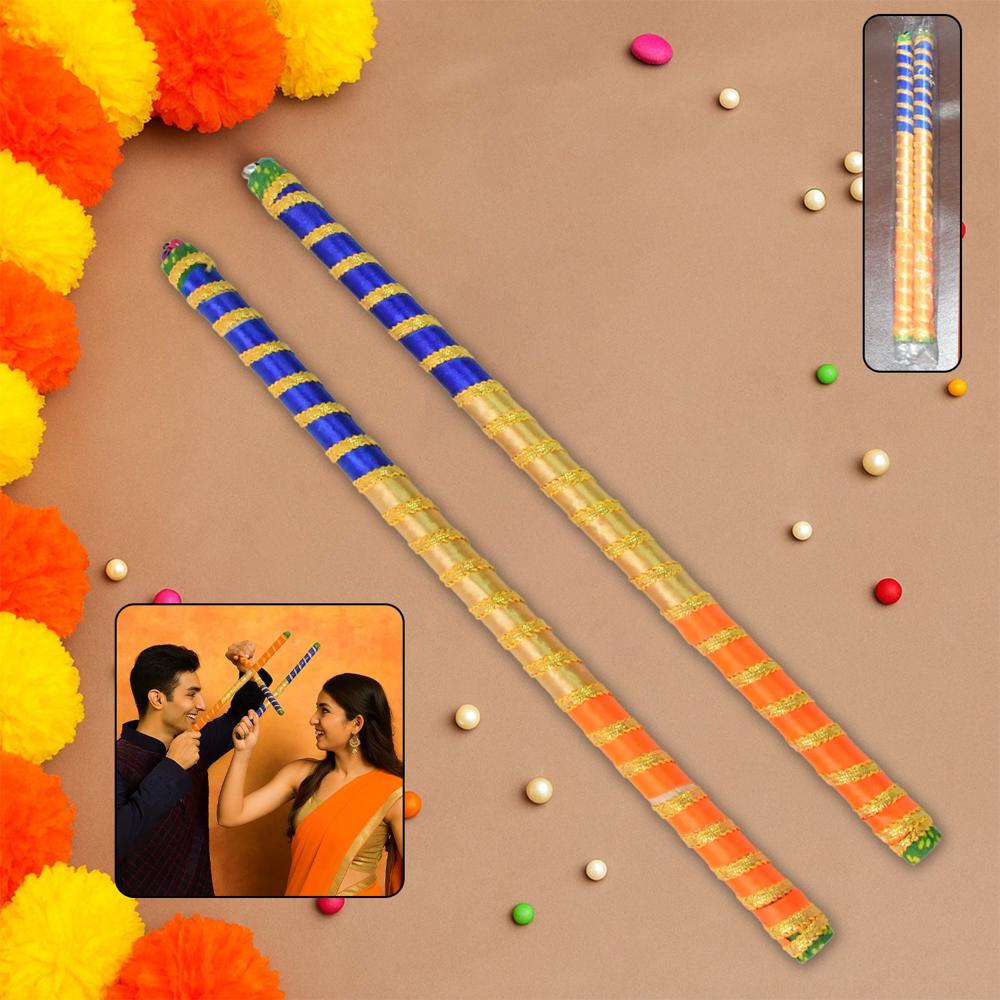 Traditional Decorative Dandiya Sticks Pair for Navratri, Garba (2 Pc)