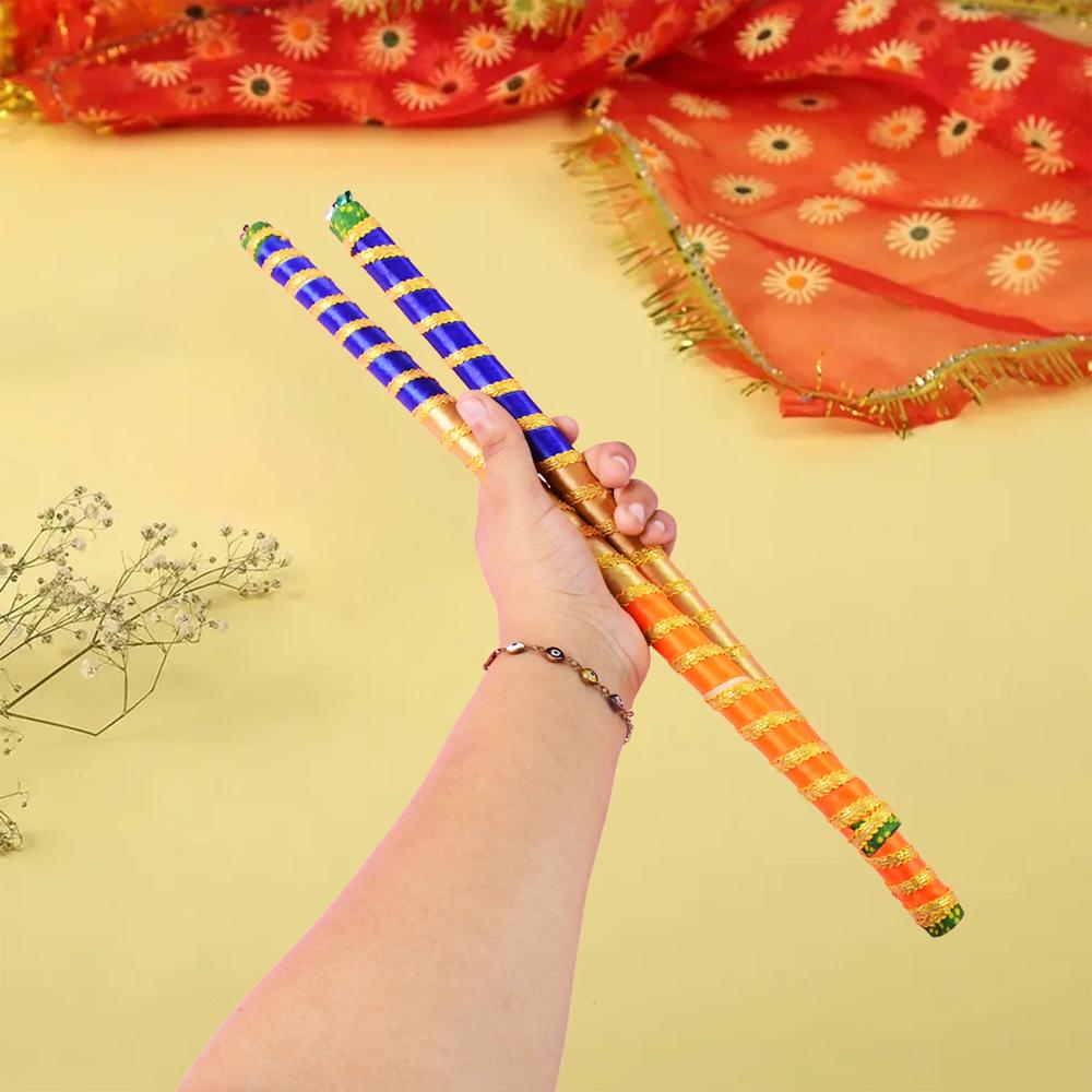 Traditional Decorative Dandiya Sticks Pair for Navratri, Garba (2 Pc)