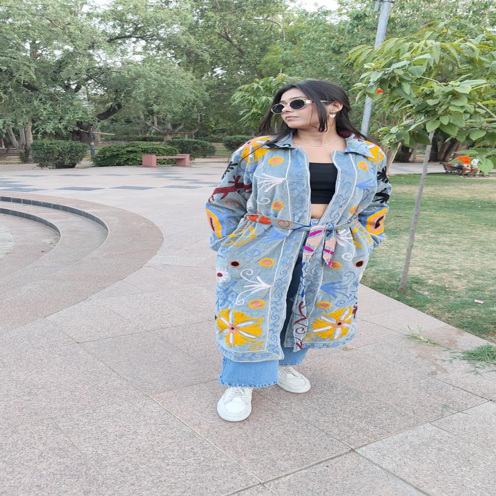 Velvet Suzani Emb Long Jackets Bathrobes