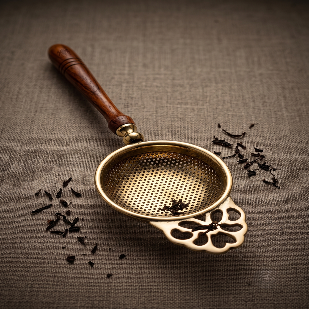 Brass Tea Strainer with Wooden Handle