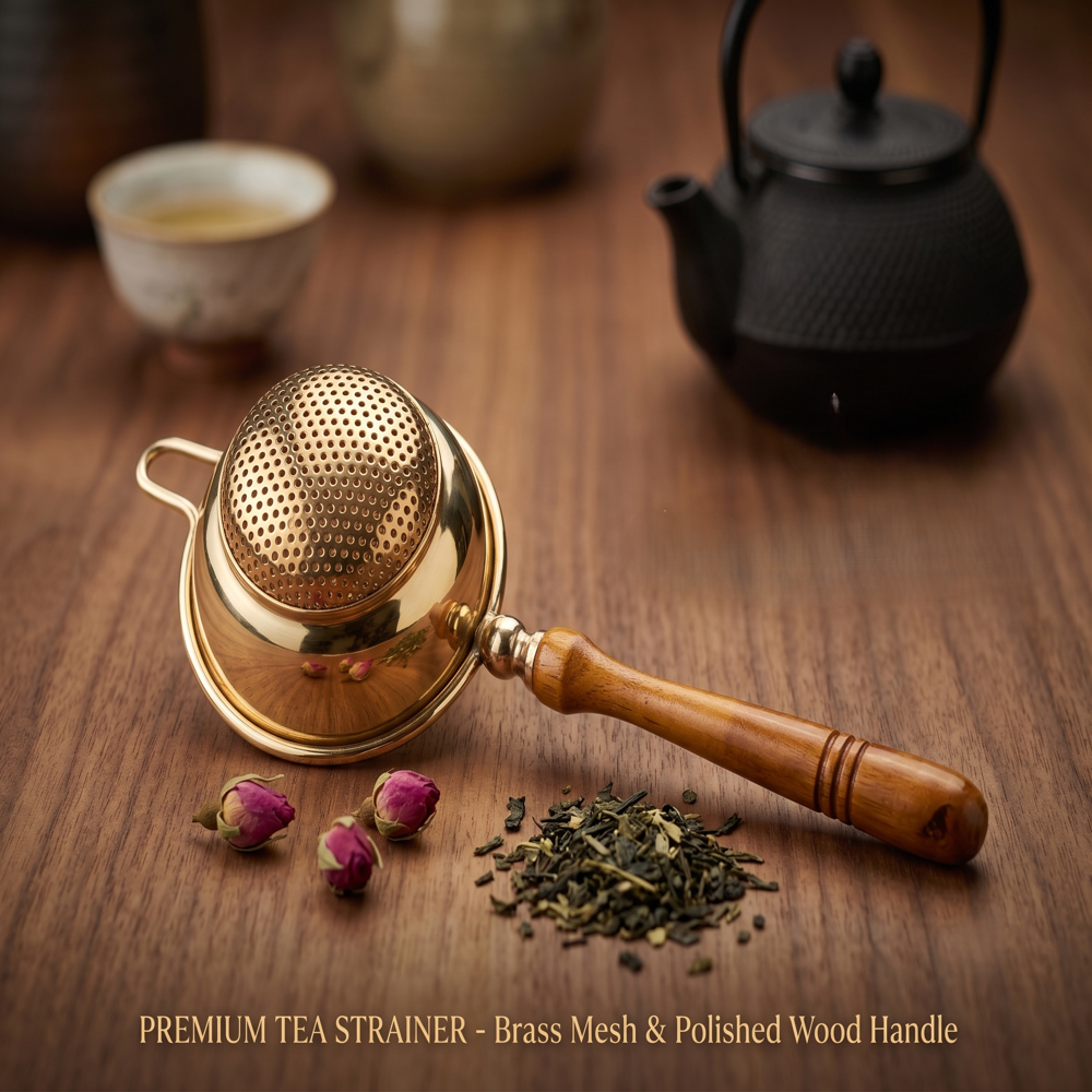Tea Strainer with Wooden Handle brass