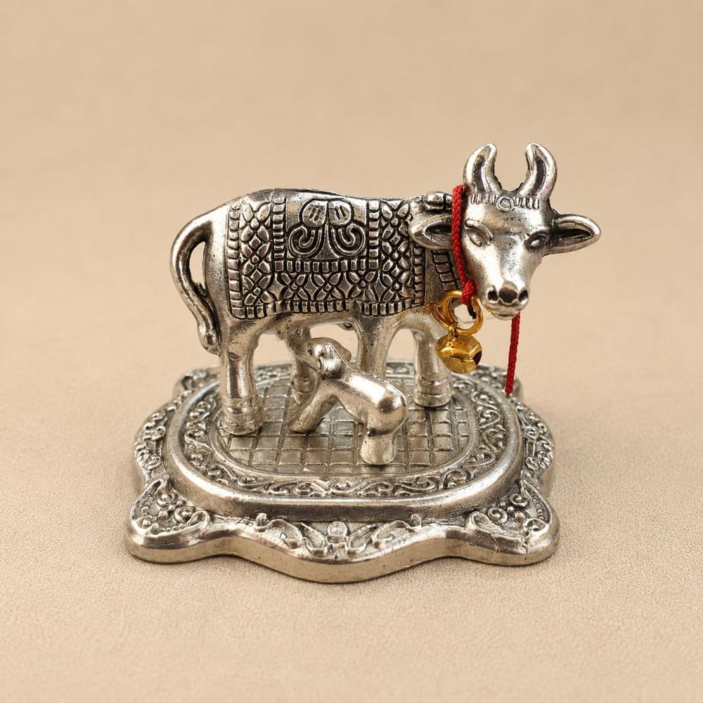 German Silver Kamdhenu Cow with Calf Ido