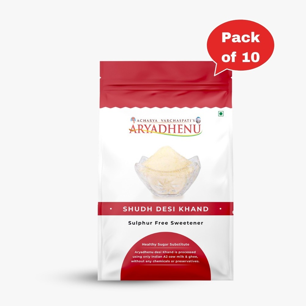 Aryadhenu Shudh Desi Khandsari Sugar 100% Natural, Pure & Healthy Indian Cane Sugar Sweetener  Chemical & Sulphur Free Khand  900 gm Pack Of 10