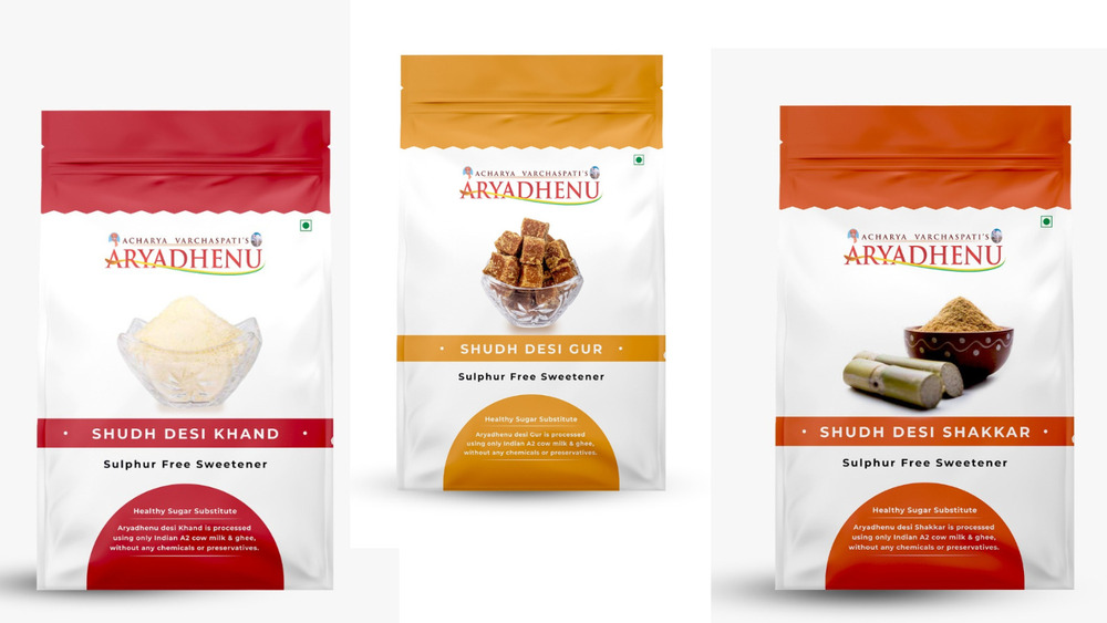 Aryadhenu Shudh Desi Khandsari Sugar  Cane Jaggery  Cane Jaggery Powder  100% Natural, Pure & Healthy Indian Cane Sweetener  Chemical & Sulphur Free  900 gm (Pack Of 1 Each)