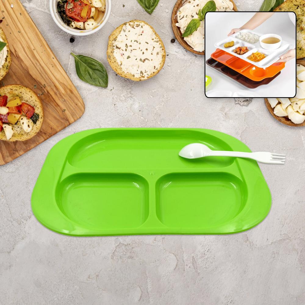 Biodegradable 3-Compartment Plastic Food Plate With Spoon For Snacks (1 Pc) - Application: As Per Product Requirement