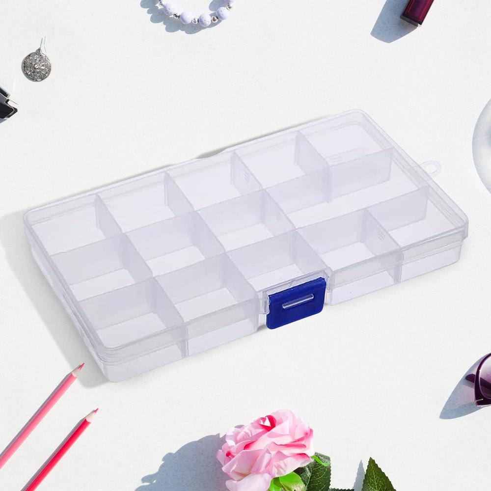15-Grid Clear Plastic Jewelry Organizer Box With Dividers (1 Pc) - Age Group: As Per Product Requirement