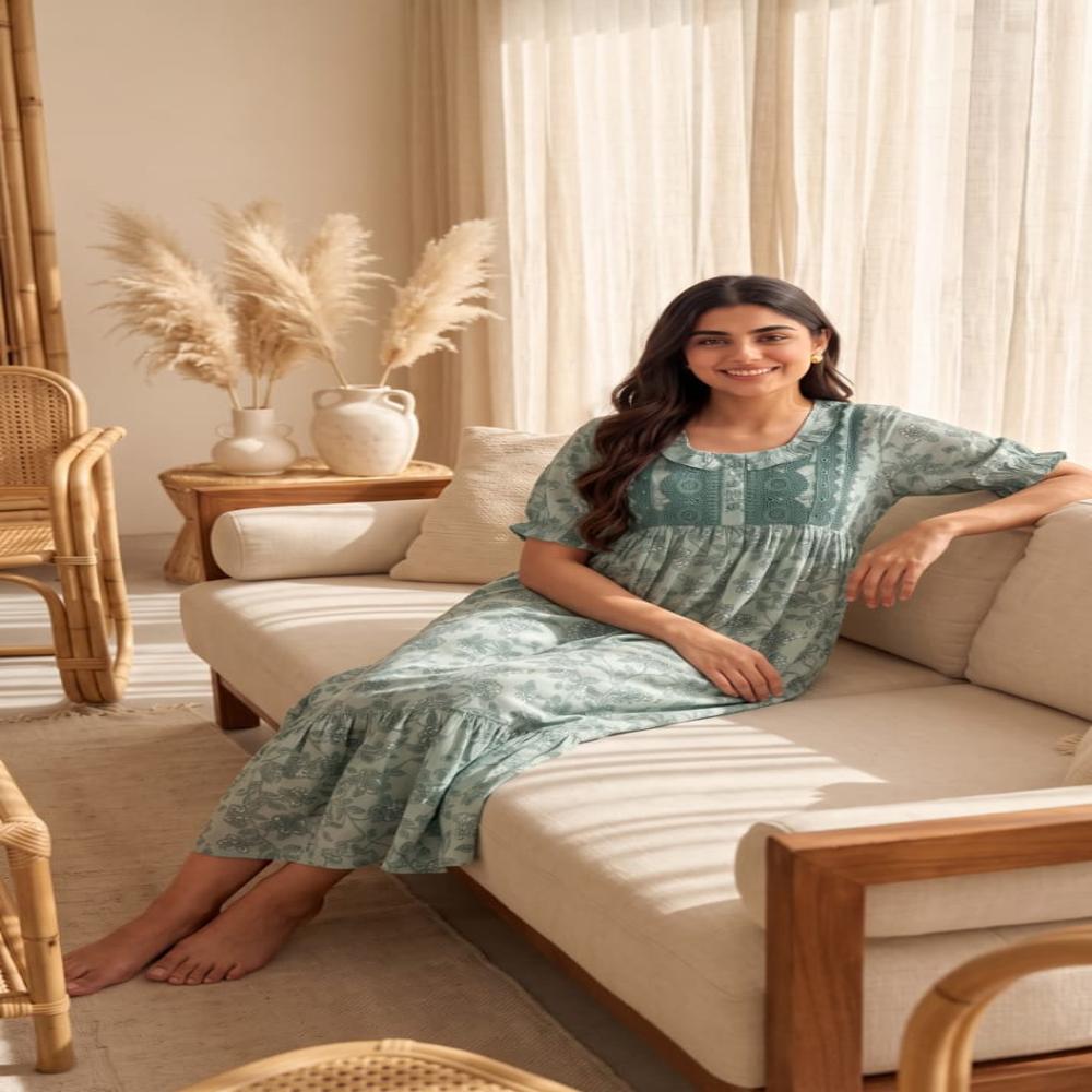 EVOLOVE Premium Rayon Nighties Printed Rayon Cloth Export Quality