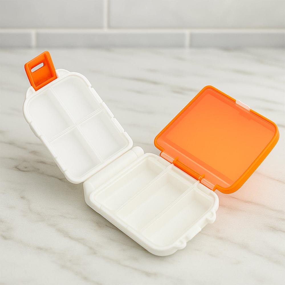 Portable Orange Dual-Sided Pill Organizer Box (1 Pc) - Age Group: As Per Product Requirement