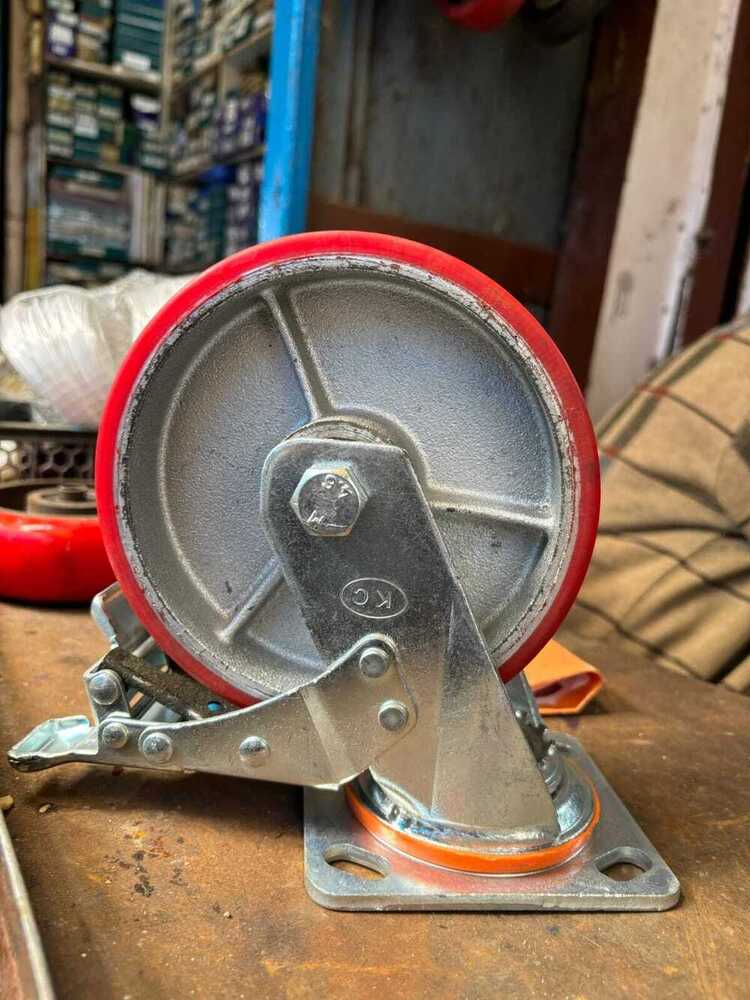 Heavy Duty Red PU Steel Core Caster with Brake