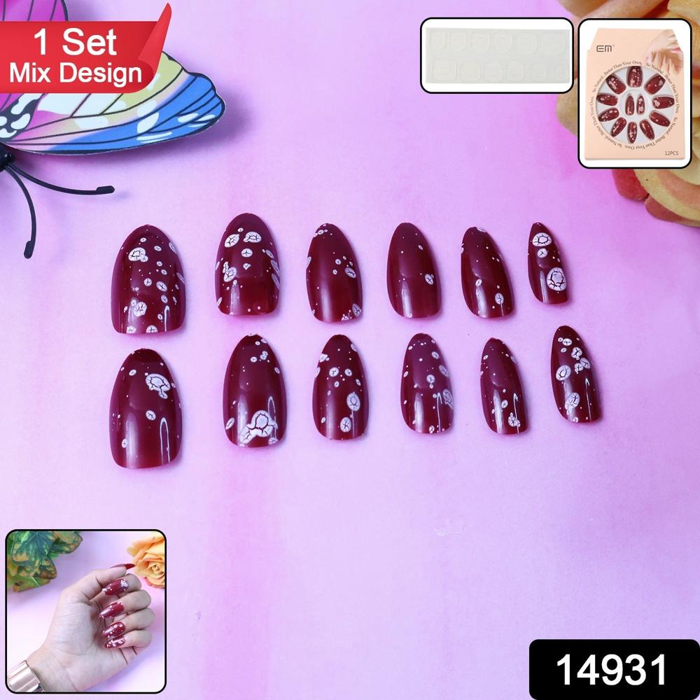 Premium Burgundy Artificial Nai Fake Nails- (Mix Design / 1 Set) - Application: As Per Product Requirement
