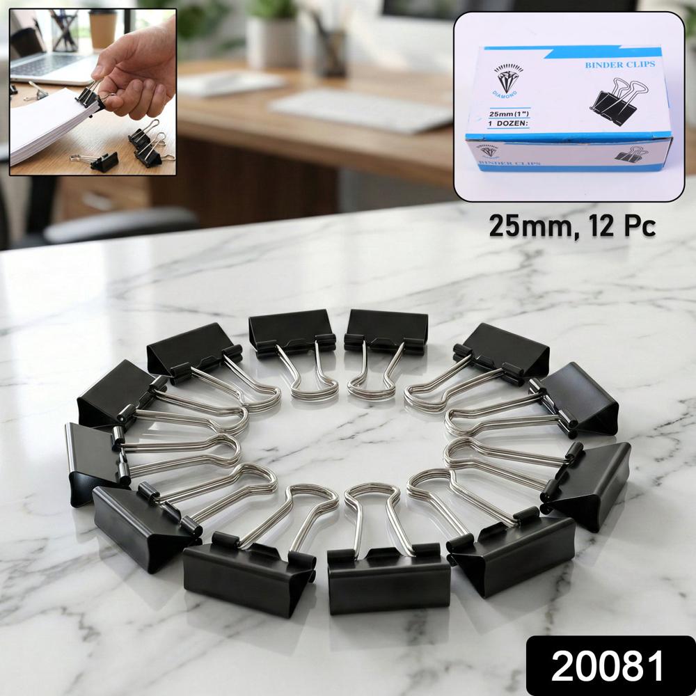 Heavy Duty Black Metal Binder Clips (25 Mm, 12 Pieces Set) - Color: Office Products