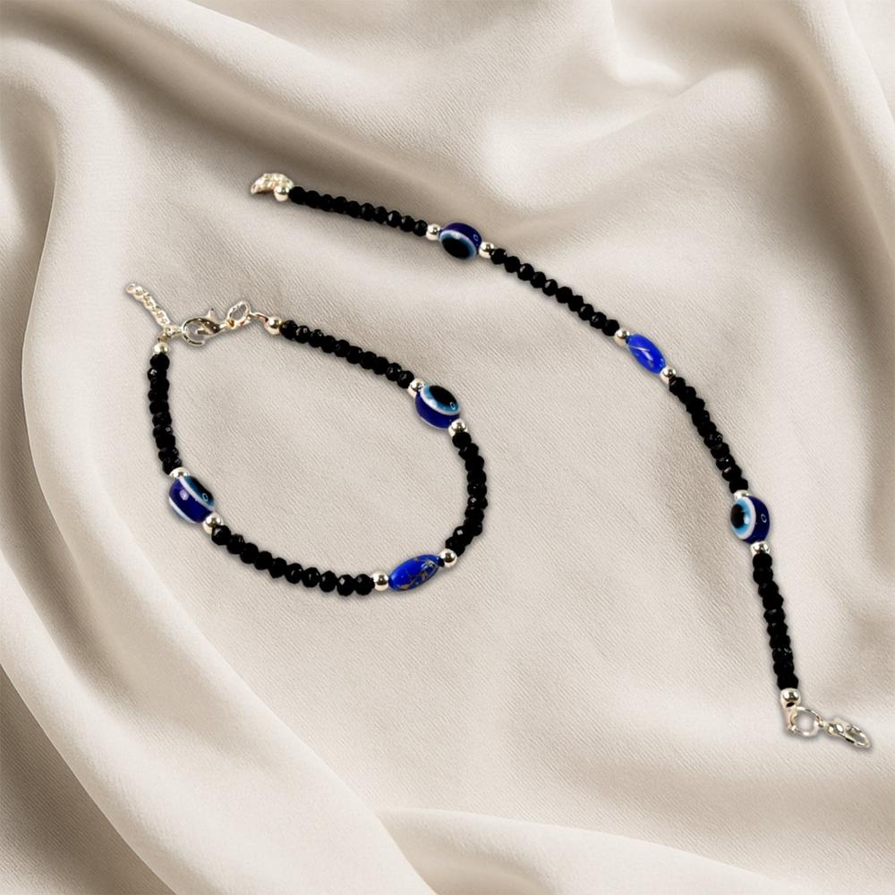 Adjustable Black Bead Evil Eye Protection Bracelet Set (2 Pc) - Application: As Per Product Requirement
