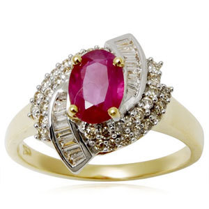 Ruby and Diamond Ring - 0.34 ct Diamond, 0.83 ct Ruby in 18k Gold | Women's Party and Wedding Jewelry with Customization Options