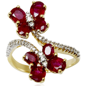 18k Gold Ruby And Diamond Flower Ring - 0.21 Ct Diamond, 2.50 Ct Ruby | Unique Customizable Women's Engagement Jewelry Set