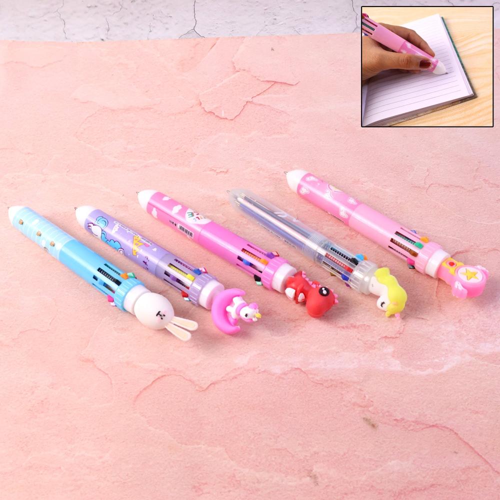 Cute Character Design 10-in-1 Multicolor Ball Pen (1 Pc)