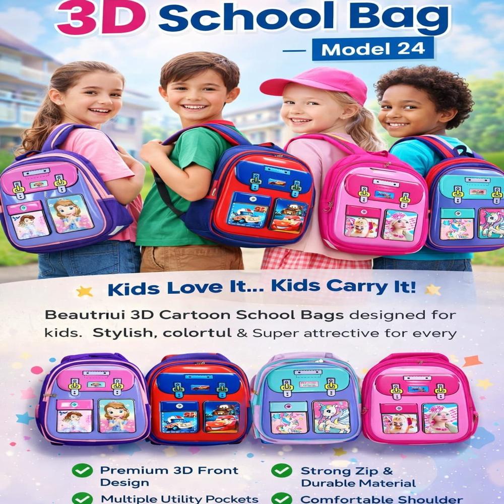 3 D School Bag Double Zip Model - 24