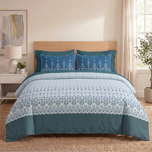 Blue Color King Size Fitted Bedsheet Set