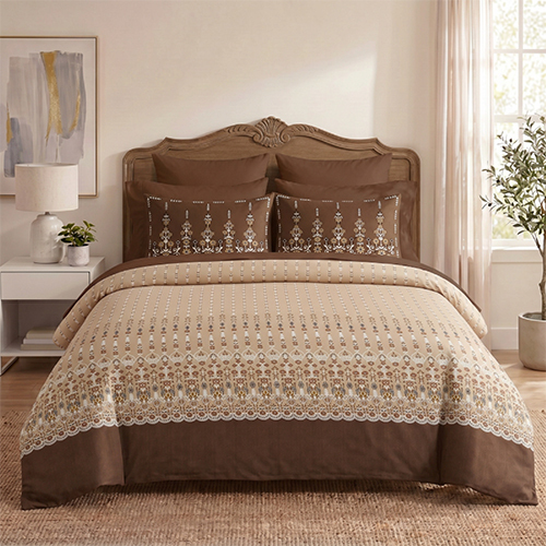 Brown Color King Size Fitted Bedsheet Set