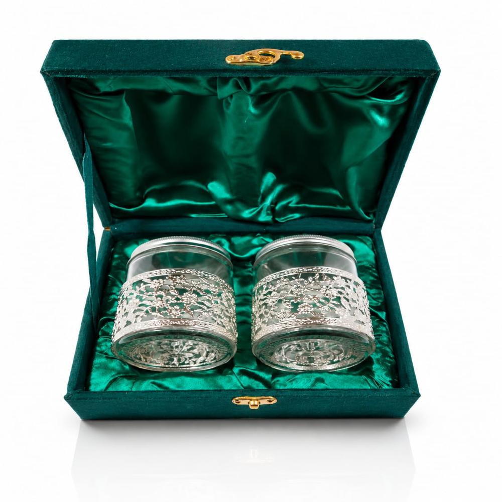 Luxury German Silver Floral Storage Jar Set Of 2 With Premium Velvet Gift Box - Application: Home