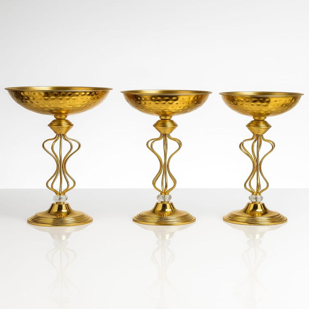 Luxury Golden Metal Decorative Bowl Stand Set Of 3 - Occasion: Festive