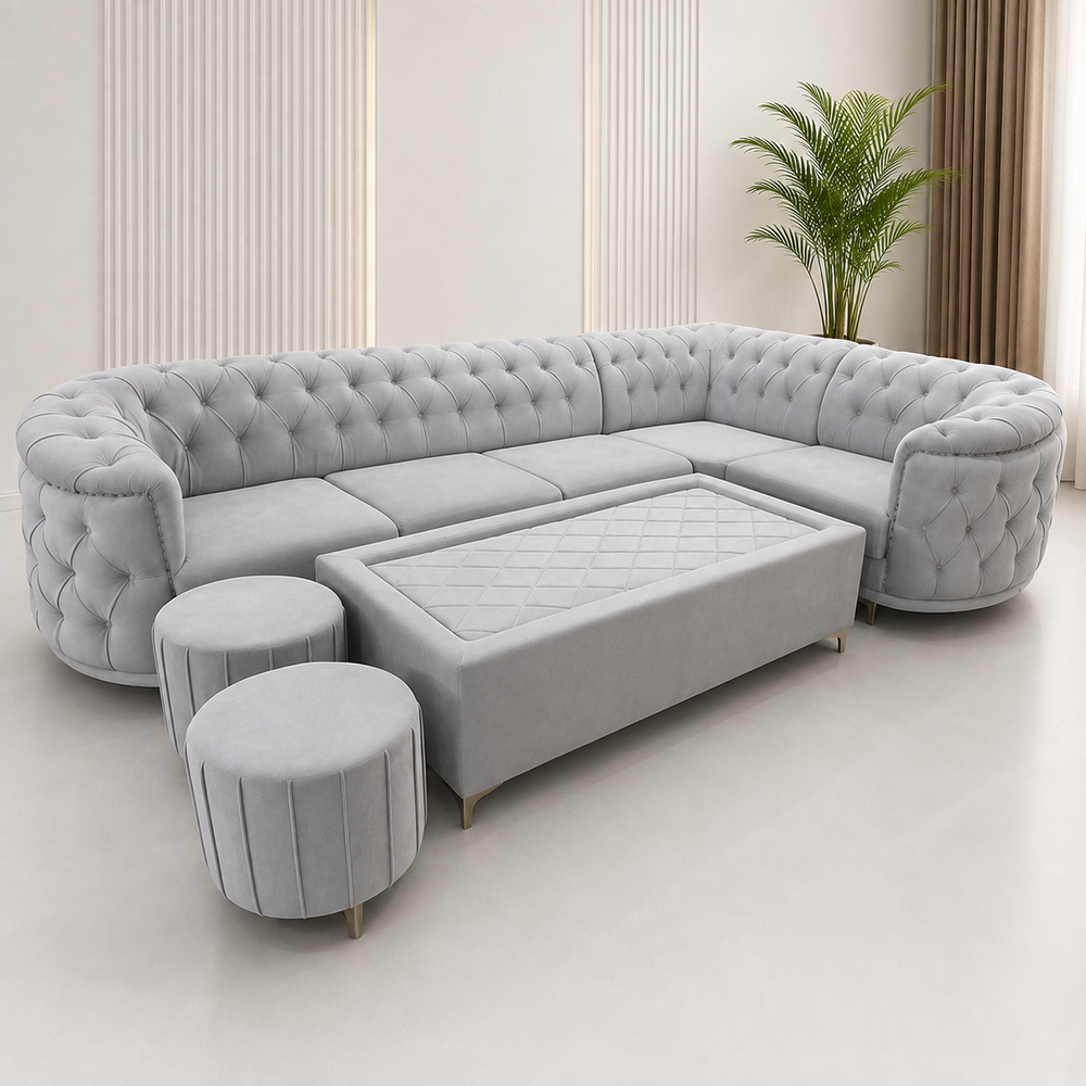6 Cushion L Shape Sofa Set