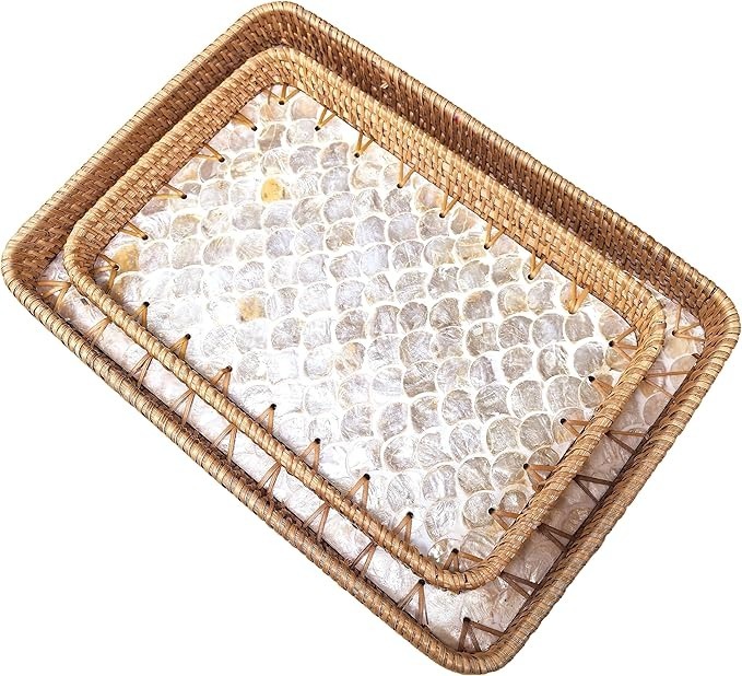 AGE-MOP-0017 Rattan tray with mother of pearl inlay