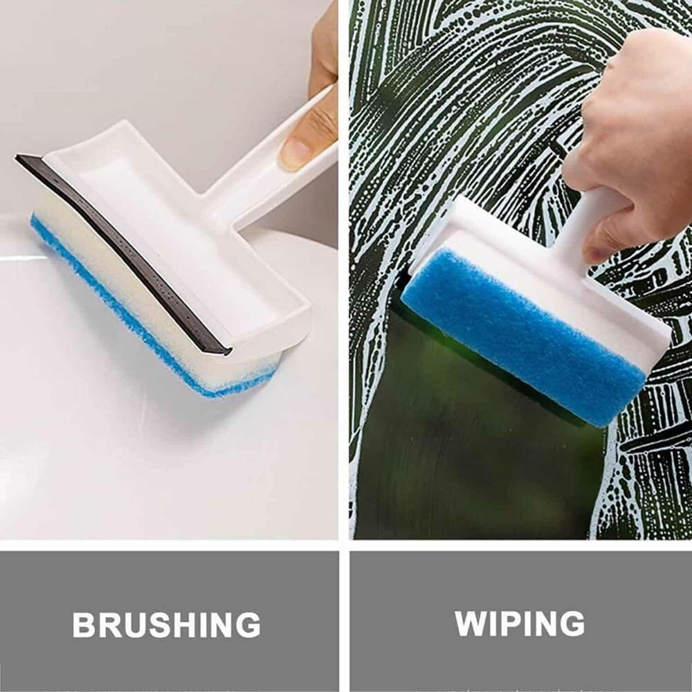 2-in-1 Glass Wiper & Brush Double-Sided Cleaner for Mirrors, Tiles & Windows