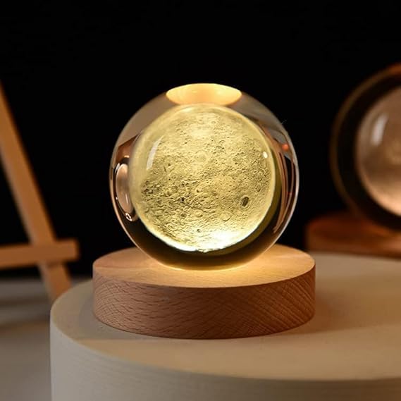 3D Moon Light Crystal Ball - Material: Glass+Wooden