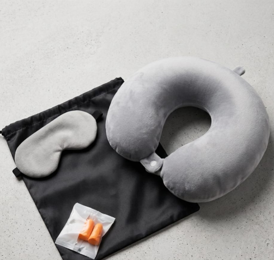 Travel Combo All In One Travel Pillow Eyemask Earplug And Bag - Material: Polyester
