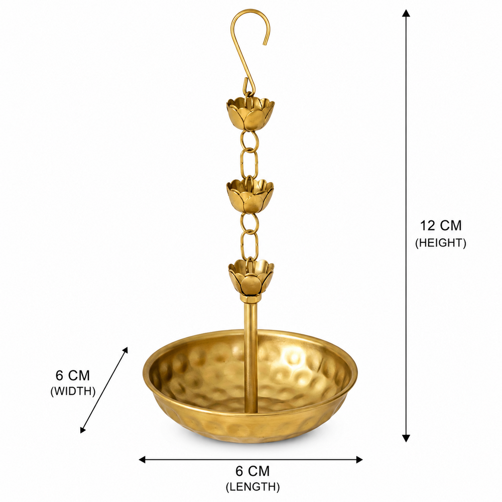 Premium Hammered Brass Hanging Urli with Lotus Chain Traditional Indian Decorative Bowl for Floating Flowers, Tealights, and Festive Home Decor