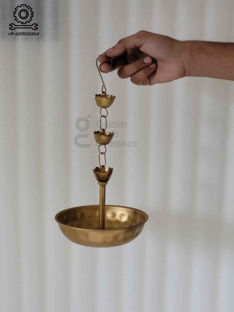 Premium Hammered Brass Hanging Urli with Lotus Chain Traditional Indian Decorative Bowl for Floating Flowers, Tealights, and Festive Home Decor
