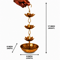 Premium Hammered Metal Hanging Urli With Lotus Chain A   Traditional Indian Decorative Bowl For Floating Flowers - Color: Gold