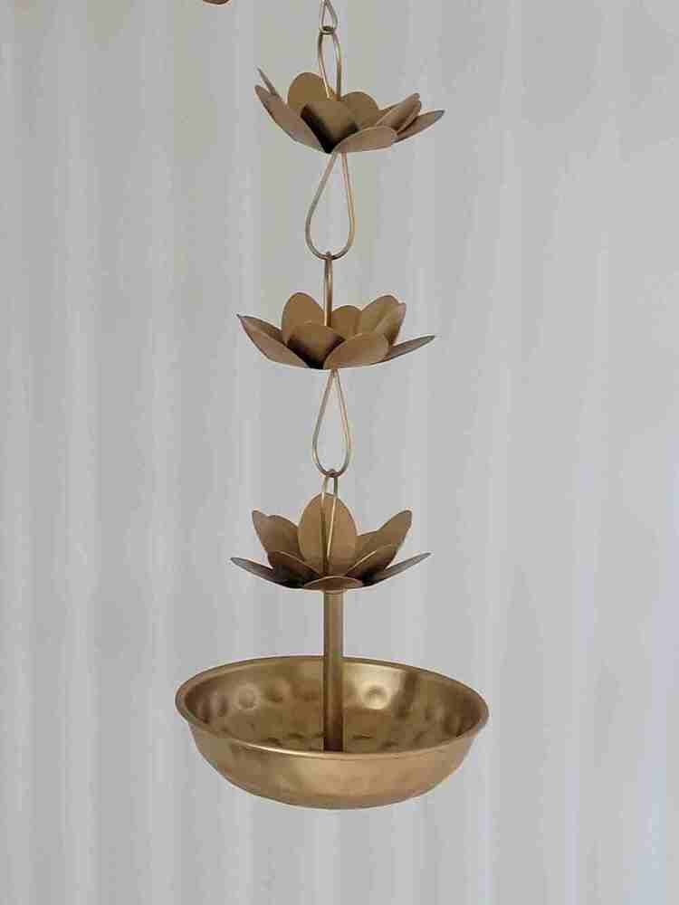 Premium Hammered metal Hanging Urli with Lotus Chain Traditional Indian Decorative Bowl for Floating Flowers, Tealights, and Festive Home Decor