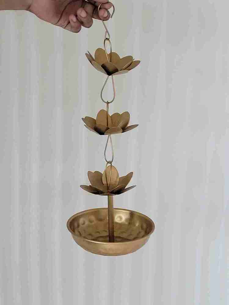 Premium Hammered metal Hanging Urli with Lotus Chain Traditional Indian Decorative Bowl for Floating Flowers, Tealights, and Festive Home Decor