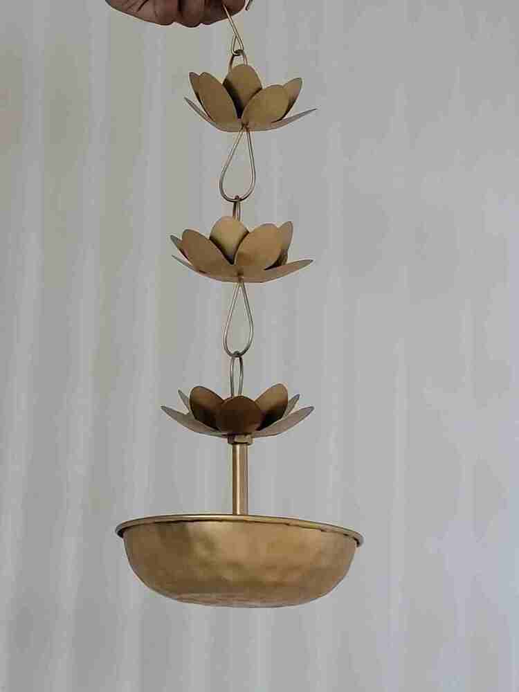 Premium Hammered metal Hanging Urli with Lotus Chain Traditional Indian Decorative Bowl for Floating Flowers, Tealights, and Festive Home Decor