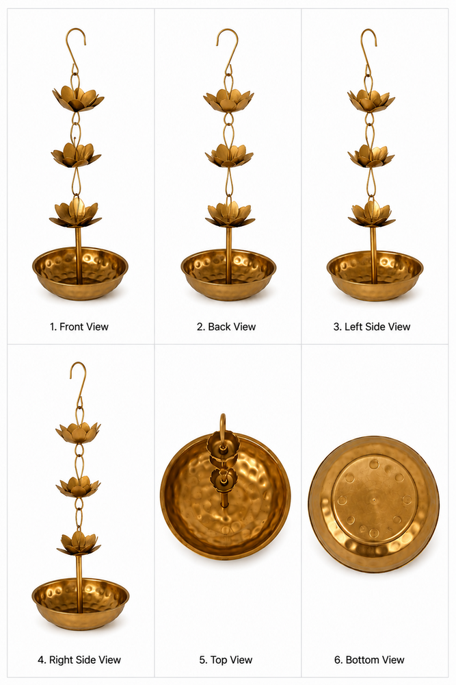 Premium Hammered metal Hanging Urli with Lotus Chain Traditional Indian Decorative Bowl for Floating Flowers, Tealights, and Festive Home Decor
